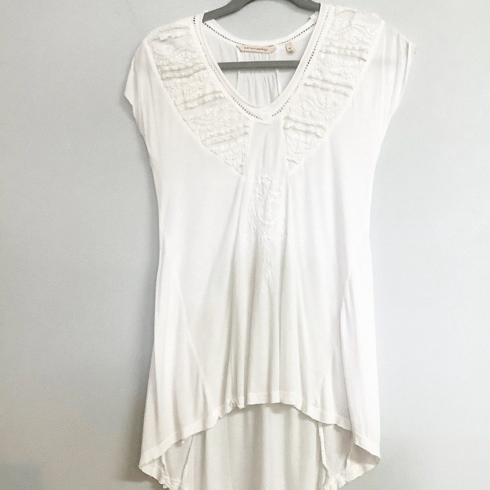 Soft Surroundings White Lace Embellished Top XS
